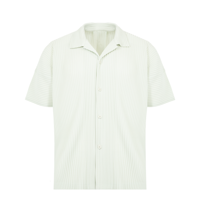 Image 1 of 2 - WHITE - ISSEY MIYAKE Polo featuring polo collar, short sleeves and pleats throughout. 100% polyester.
