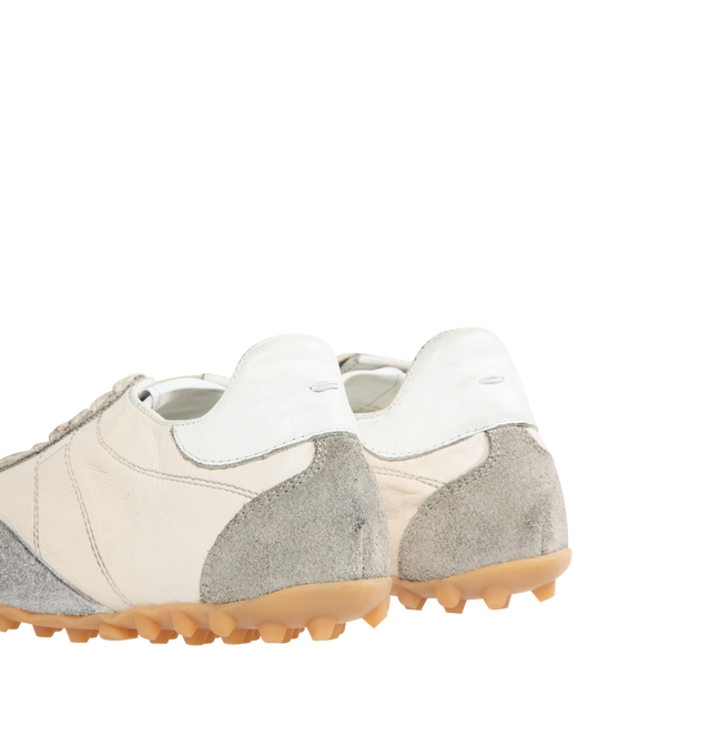Image 3 of 5 - WHITE - MAISON MARGIELA Sprinters Sneaker featuring layered construction in calfskin, tripon leather, and hairy sued, tonal contrasts, studded rubber sole, numeric logo on tongue, code 22 at the outsole and four stitches at the back. Made in Italy