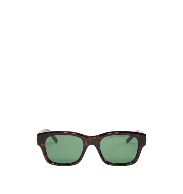 Image 1 of 3 - BROWN - GIVENCHY GV One Acetate and Nylon Rectangle Sunglasses featuring a logo signature on the lock detail of the functional temple hinges, solid-colored lenses, saddle nose bridge, tapered arms and curved temple tips. Acetate/nylon. 100% UVA/UVB protection. Made in Italy.