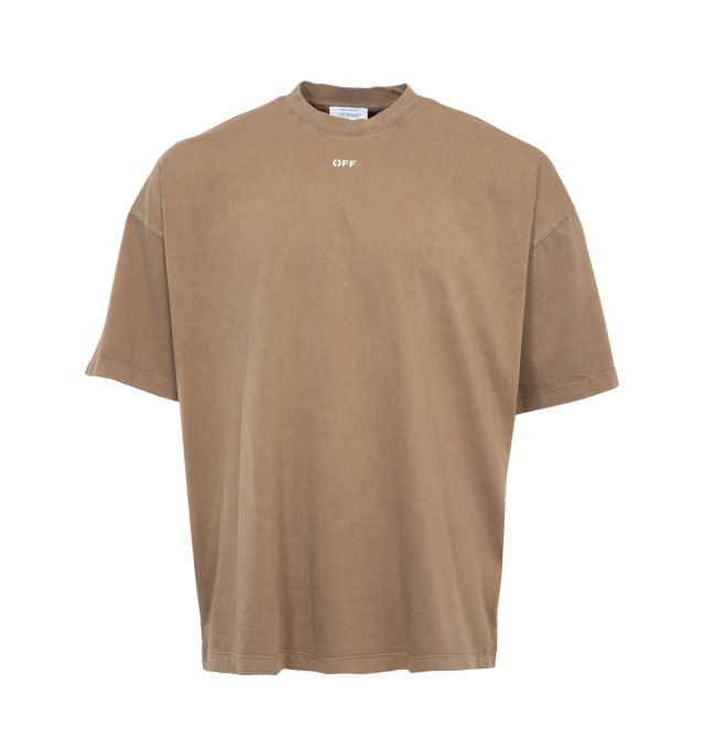 Image 1 of 4 - BROWN - OFF-WHITE S.Matthew Over Tee featuring crew neck, short sleeves, oversized fit and graffiti-inspired stencil logo and patinated graphic on the reverse. 100% cotton. 