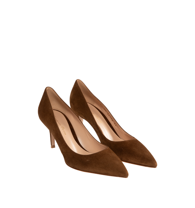 Image 2 of 4 - BROWN - GIANVITO ROSSI Gianvito Pump featuring 70mm stiletto heel, pointy toe and slip on style. Heel height: 2.8 inches. 100% suede.