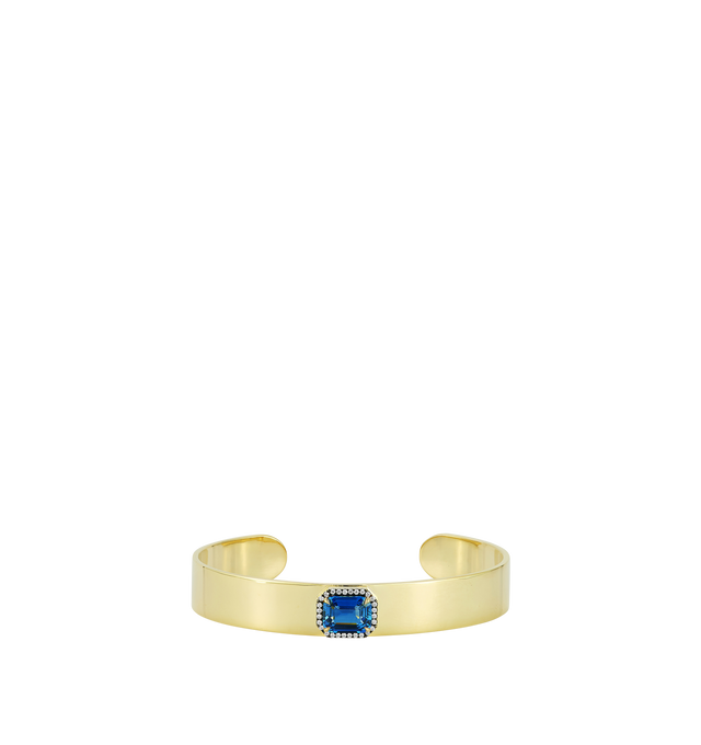 Image 1 of 1 - GOLD - JEMMA WYNNE Prive Blue Sapphire and Diamond Cuff featuring 18k Yellow Gold, Blue Sapphire - 2.8cts and Diamonds - 0.15cts. Hirshleifers offers a range of pieces from this collection in-store. For personal consultation and detailed information about jewelry, please contact our dedicated stylist team at personalshopping@hirshleifers.com.This item may be restricted for online purchase to international clients. For assistance purchasing this item please contact our dedicated stylist team