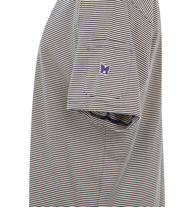 Image 3 of 3 - NAVY - NEEDLES Stripe Jersey Crew Neck Tee featuring a classic striped design, crew neck, short sleeves and regular fit. 100% cotton. Made in Japan.