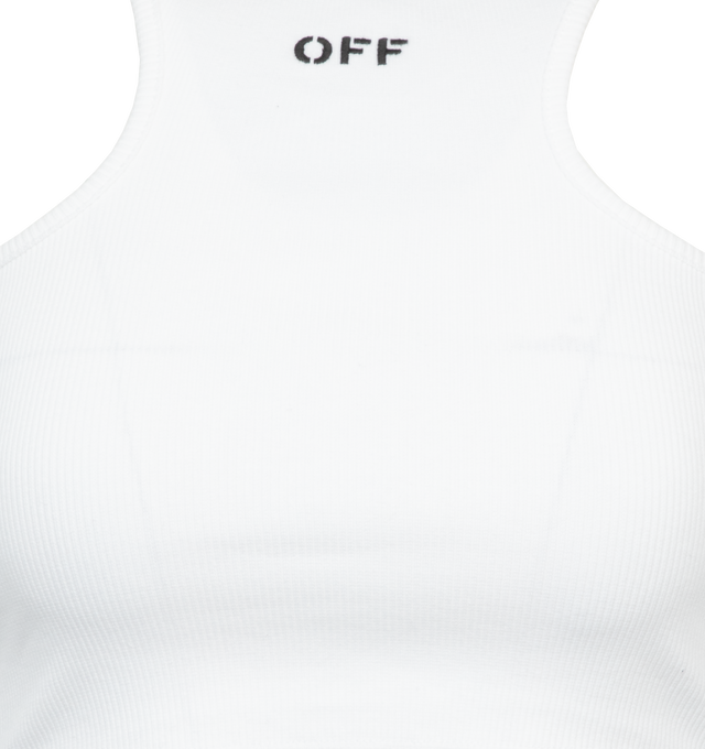 Image 2 of 3 - WHITE - OFF-WHITE Off Stamp Rib Rowing Top featuring sleeveless crop top with OFF logo at front. 98% cotton, 2% elastane. 