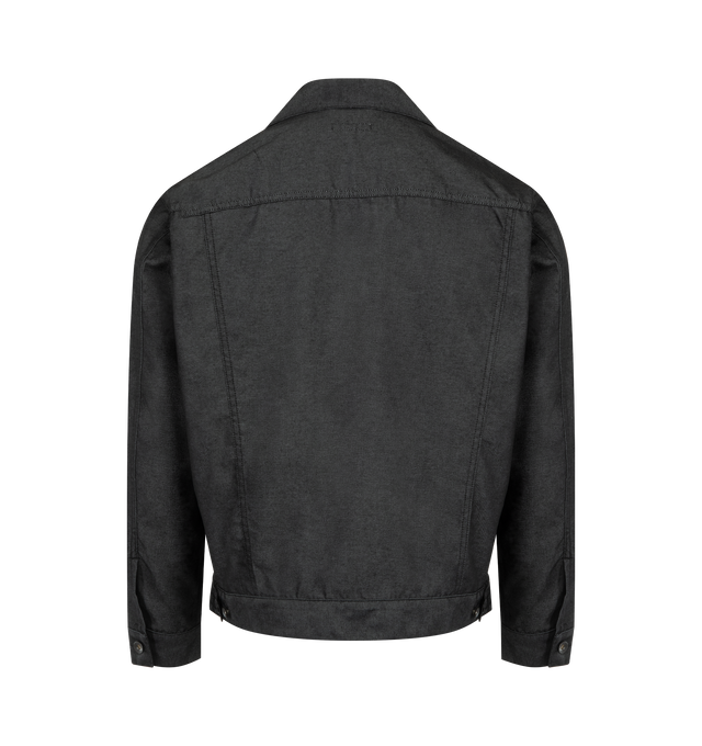 Image 2 of 3 - BLACK - ENGINEERED GARMENTS Type 5 Jean Jacket featuring front button closure, chin strap button closure, two front welted pockets, adjustable button cinch on the waist, adjustable button cuffs and relaxed fit. 100% polyester. Made in USA.