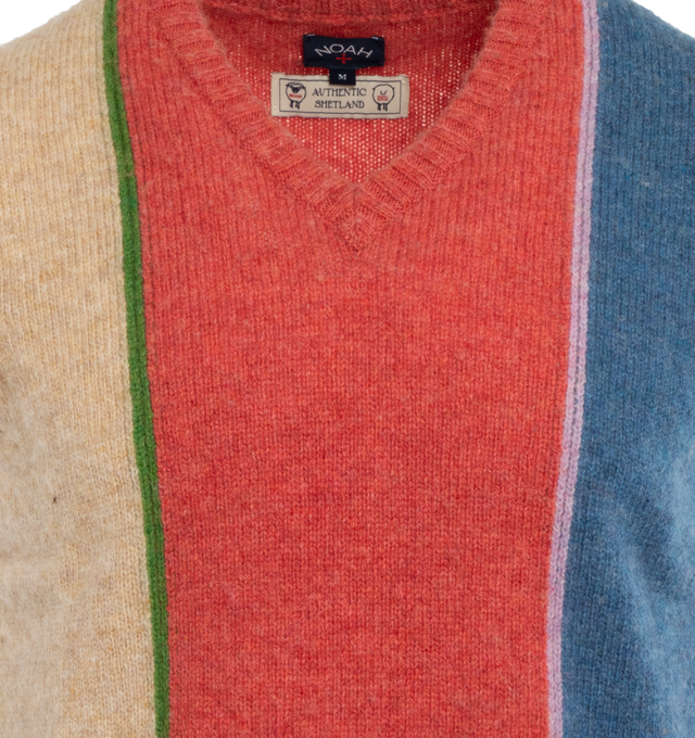 Image 3 of 3 - MULTI - NOAH Shetland Block Sweater Vest featuring v neck and sleeveless. 100% authentic Shetland wool imported from Scotland. Made in Portugal.  