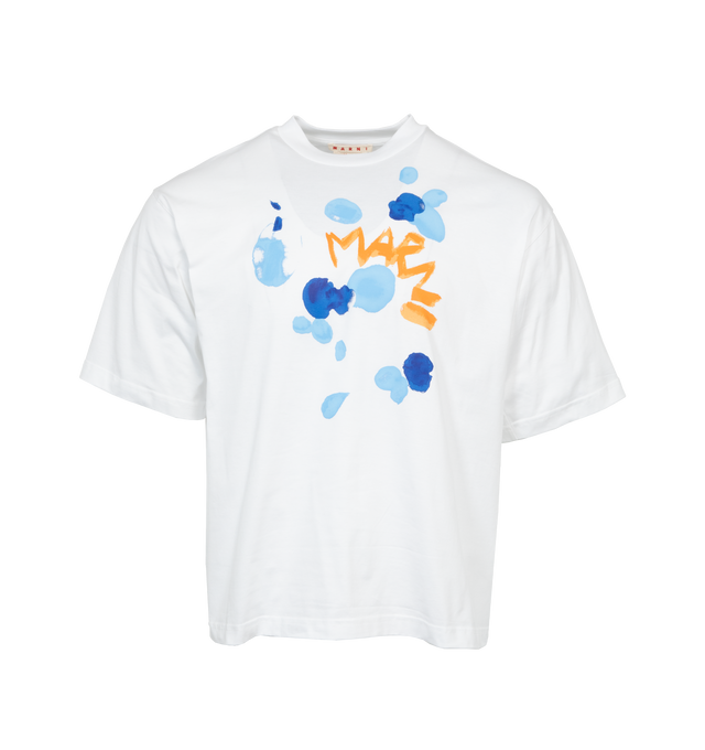Image 1 of 2 - WHITE - MARNI LOGO T-SHIRT featuring logo on front, short sleeves and crew neck. 100% cotton. 