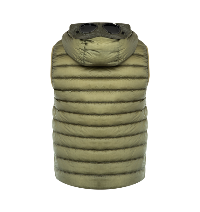 Image 3 of 3 - GREEN - C.P. COMPANY D.D. Shell Goggle Down Gilet featuring adjustable Goggle hood, two-way full zip fastening, side zip pockets, adjustable drawstring hem and regular fit. 100% polyamide/nylon.