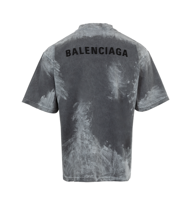 Image 2 of 2 - GREY - Balenciaga Unisex Medium Fit T-Shirt in vintage jersey featuring crewneck, short sleeves, Balenciaga back logo embroidered at front and back, and washed-out effect. Made in Portugal.