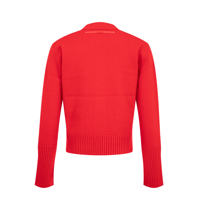 Image 2 of 2 - RED - Sacai wool knit cardigan featuring button-front closure, v-neck and front patch pockets. 100% wool. Made in Japan.