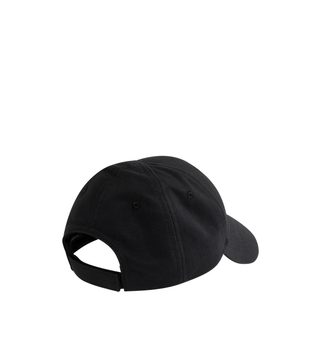 Image 2 of 2 - BLACK - BALENCIAGA Classic Baseball Cap featuring baseball cap shape, adjustable hook and loop tab at back, Balenciaga Logo embroidered on the front and ventilation eyelets embroidered on top. 100% cotton. Made in Italy.