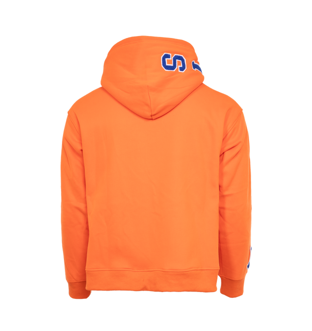Image 2 of 4 - ORANGE - SINCLAIR GLOBAL AB SPECIAL SWEATSHIRT featuring loose fit, embroidered chenille logo down hood and sleeve, kangaroo pocket and sherpa lining.  