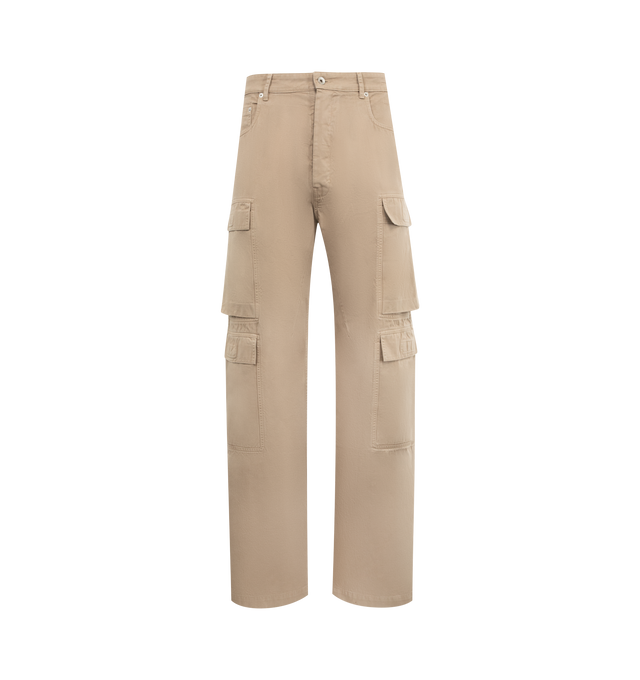 Image 1 of 3 - BROWN - Rick Owens DRKSHDW Double Cargo Jeans featuring loose-fit, belt loops, five-pocket styling, zip-fly, cargo pockets at outseams and darts at inseam. 100% organic cotton. Made in Italy.