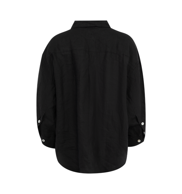 Image 3 of 6 - BLACK - DEIJI STUDIOS 03 Set featuring an oversized box fit linen shirt with wide arms and a front pocket designed to sit mid rise, the loose fitting boxer style shorts have a faux button down fly and an elastic waist for extra comfort. 100% GOTS certified organic, OEKO-TEX 100 certified and EU certified stone washed french linen.