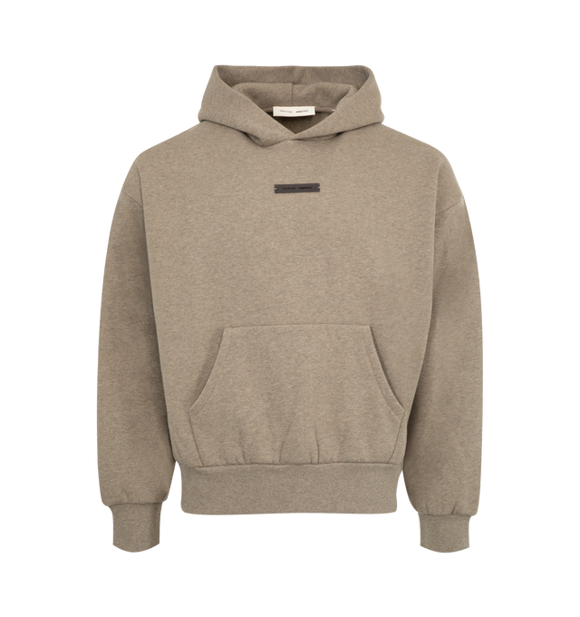Image 1 of 2 - BROWN - FEAR OF GOD ESSENTIALS Classic Fleece Hoodie featuring 380gsm core fleece, classic fit with signature Fear of God relaxed proportions, new "Essentials Fear of God" beveled metallic logo is branded across the back, double-layer hoodie, kangaroo pocket, rib-knit cuffs, waist-hem and rubberized label on the hood and sleeve. 80% cotton, 20% polyester fleece.