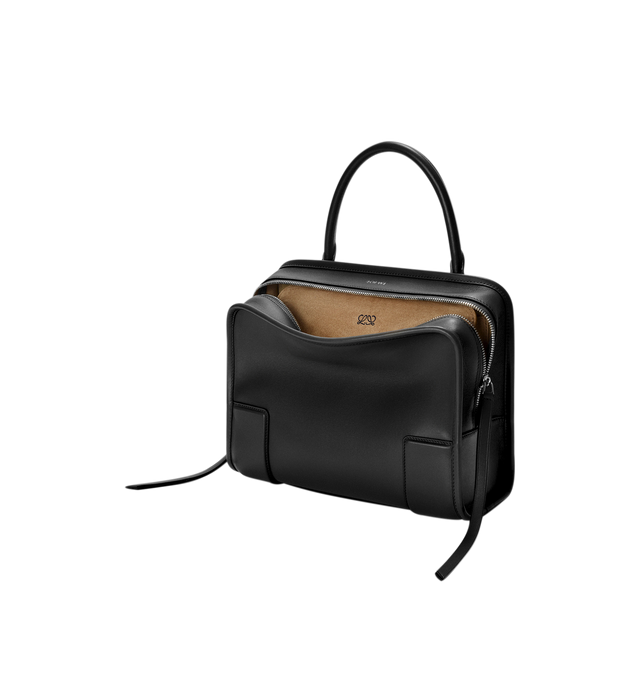 Image 7 of 17 - BLACK - Loewe Amazona Medium 180 Bag in soft calfskin leather featuring a relaxed silhouette with a single toron top handle, designed to be carried open, while a concealed closure secures the main compartment, removable shoulder and crossbody straps, zip closure with two leather zip pullers, two compartments, main compartment closed with magnetic closure, internal flat pocket, suede lining and embossed logo. Soft calfskin. Strap length 108 cm; Strap Drop 50 cm; Handle drop 11 - 28 cm; Height