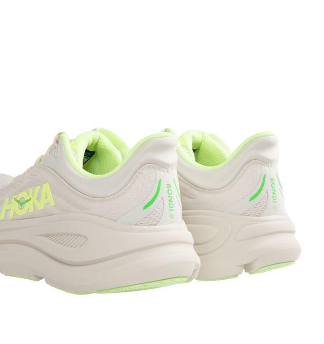 Image 3 of 5 - WHITE - HOKA M Bondi 9 Sneaker featuring engineered mesh upper with rubber sole, lace-up front, foamed EVA midsole and increased stack height for maximum cushioning, zonal breathability, reflective detailing and cushioned tongue and collar.