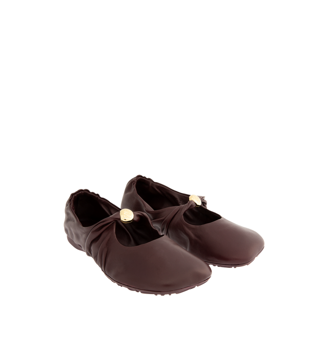 Image 2 of 4 - BROWN - Loewe Women's Pebble Soft Ballerina Flat in supple nappa lambskin with a flexible upper engineered for extra comfort, featuring a metallic pebble with an Anagram engraved detail and a signature petal toe shape, padded leather insole and Anagram embossed rubber outsole. Nappa lambskin. Made in Italy.