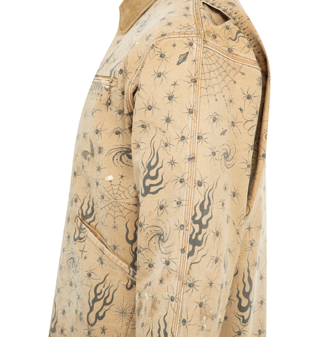 Image 3 of 3 - BROWN - SAINT MICHAEL DW Detroit Jacket Dr. Woo featuring zip front closure, 3 front pockets, collar and print throughout.