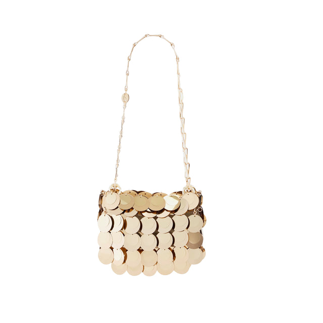 Image 1 of 1 - GOLD - RABANNE Sac a Main Handbag featuring polished finish, layered design, chain-link shoulder strap and main compartment. 12.5 x 16 x 2.5cm. 85% polyester, 15% brass. 