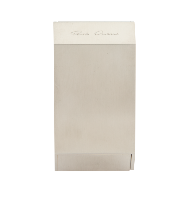 Image 1 of 2 - SILVER - Rick Owens FW26 Tower Portable Ashtray is crafted from brass with a semi-shiny brushed palladium finish. Features a handheld design with a built-in sliding bottom tray that opens to reveal an interior ash compartment. Main Material: 100% Brass. Made in Italy.
