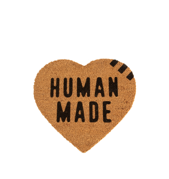 Image 1 of 2 - BROWN - HUMAN MADE Heart Rug Small featuring rug in the shape of the heart motif, made from thick, durable coconut fiber material, backing provides extra grip to prevent slippage and textured color unique to natural material. Palm PVC.
