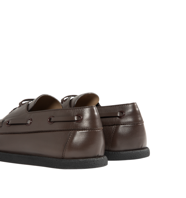Image 3 of 4 - BROWN - THE ROW Novus Sailor Loafers featuring cow leather upper and sole, lace-up front, cow leather footbed and lining and square toe. Made in Italy.