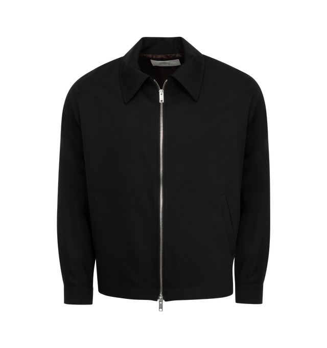 Image 1 of 2 - BLACK - SECOND LAYER Ziggy Work Jacket featuring long sleeves, collar, zip closure at front, two pockets at waist and single-button barrel cuffs. 