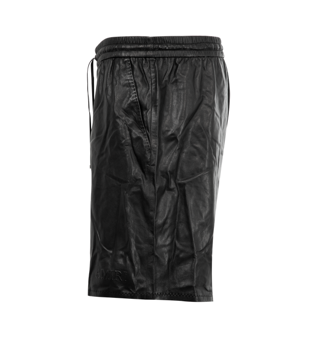 Image 3 of 3 - BLACK - AMIRI Lightweight Leather Short featuring regular fit, side pockets, elasticated waistband, drawstring closure and side pockets. Leather.