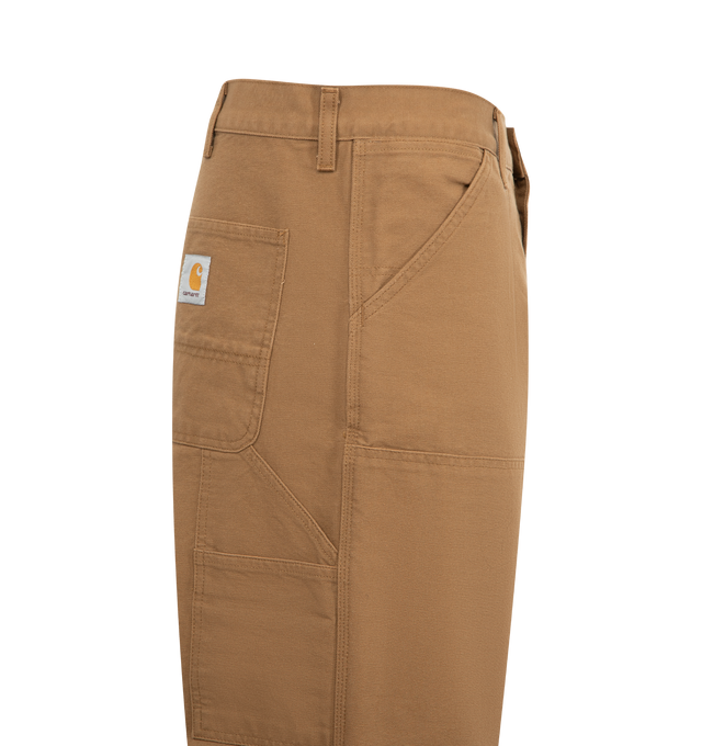 Image 3 of 3 - BROWN - CARHARTT WIP Double Knee Carpenter Pants featuring double-layer knees, zip fly with button closure, front slant pockets, tool pocket, back patch pockets and hammer loop.