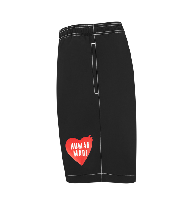 Image 3 of 3 - BLACK - HUMAN MADE Swim Shorts featuring elasticated waistband, 2 side pockets, contrast stitching and embroidered branding. 100% nylon.