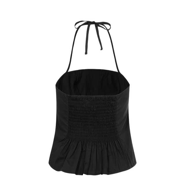 Image 2 of 2 - BLACK - DEIJI STUDIOS Strap Top featuring halter top, gathered bust panel, flattering straight neckline, fine tie halter straps and shirred back. 100% organic cotton poplin.
