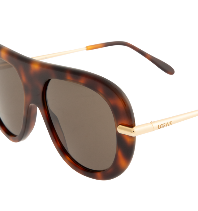 Image 3 of 3 - BROWN - LOEWE Slim Pilot Sunglasses featuring a full rim and aviator frame, slim metal and acetate construction, international fit, UVA/UVB protection, acetate tips and engraved LOEWE. Made in Italy.
