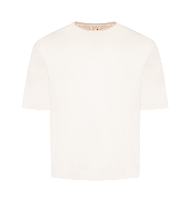 Image 1 of 2 - PINK - AURALEE Brushed Organic Cotton Jersey Tee featuring short sleeves, crewneck and relaxed fit. 100% cotton.