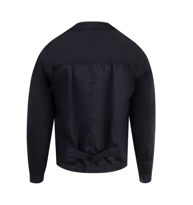 Image 2 of 2 - NAVY - KAPTAIN SUNSHINE Linen Tracker Jacket featuring short length, button front closure, collar, button cuffs and adjustable back. 100% linen. Made in Japan.