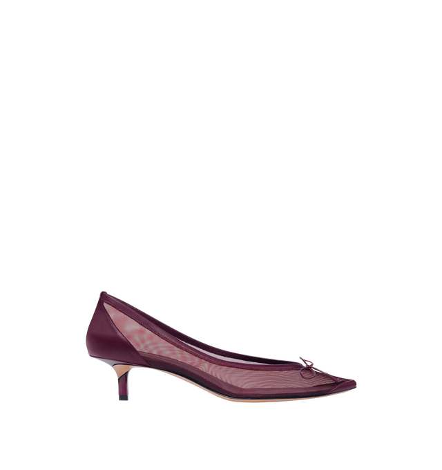 Image 1 of 4 - RED - JACQUEMUS Les Escarpins Tourni Mesh Pumps featuring mesh nylon with a leather trim for a chic, barely-there effect, pointed toe adorned with a bow, slip-on style and leather outsole. 1.75 in / 45 mm kitten heel. Made in Italy.