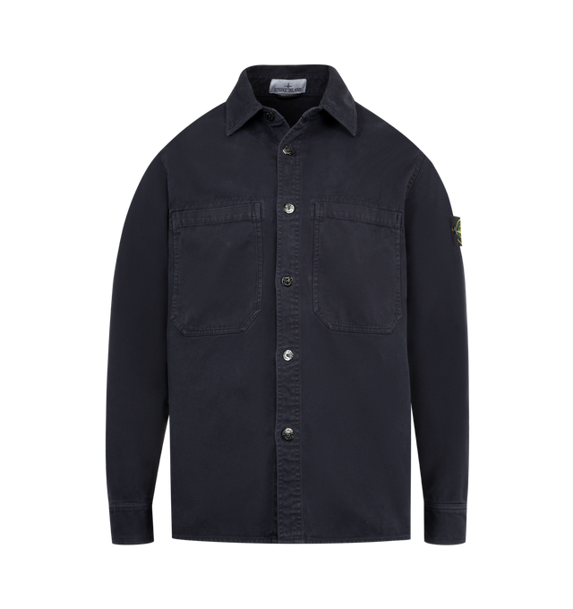 Image 1 of 3 - BLACK - STONE ISLAND Overshirt featuring patch chest pockets, back yoke with loop, Stone Island badge on left sleeve, button at cuffs, button fastening, comfort fit, organic panama cotton and garment dyed with the 'OLD' treatment for a slightly worn appearance. 100% cotton.