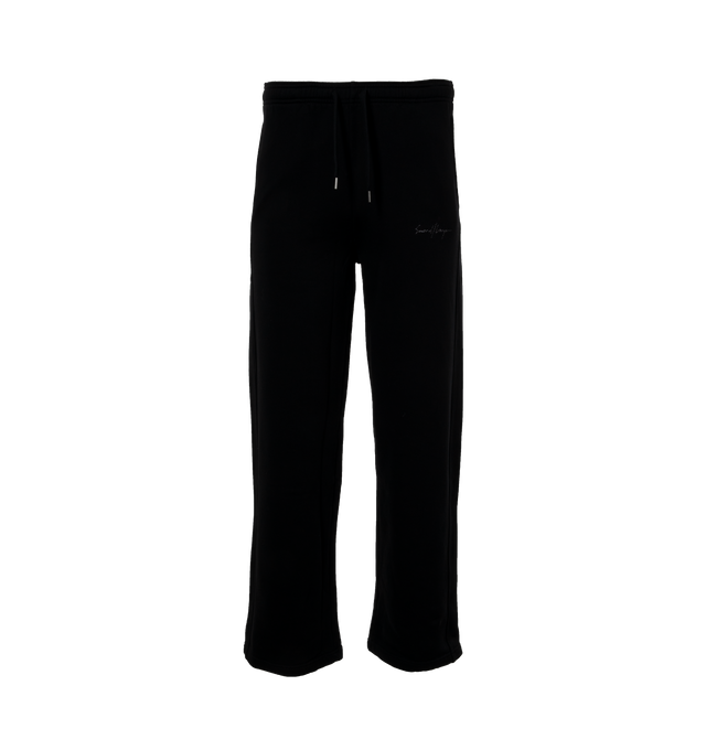 Image 1 of 4 - BLACK - SECOND LAYER Baggy Sweatpants featuring loose fit, elastic drawstring waist, side slit pockets and logo on leg. 100% cotton.  