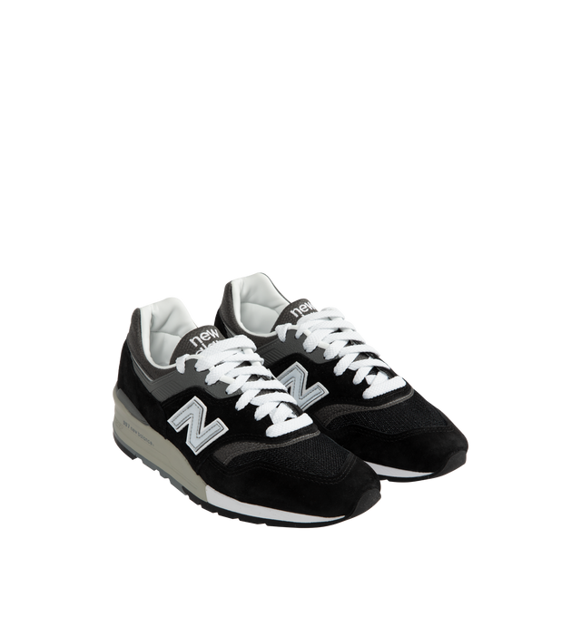 Image 2 of 5 - BLACK - NEW BALANCE 997 Core Sneaker featuring leather and textile uppers, lightweight EVA midsole, synthetic rubber soles, lace up closure and branding throughout.