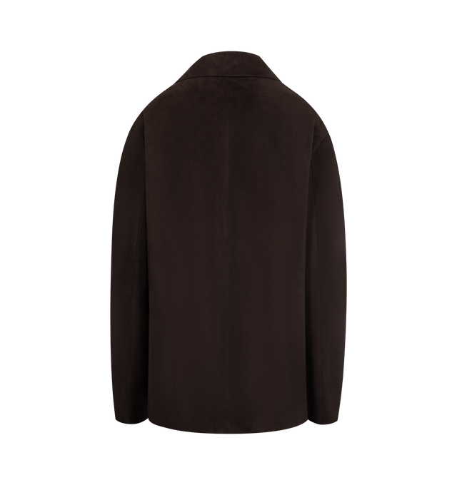 Image 2 of 3 - BROWN - THE ROW Fabian Jacket featuring minimal single-breasted jacket in soft, lightweight suede with notch lapel, side seam pockets and horn button closure. 100% sheepskin suede. Lined in 100% silk. Made in Italy.