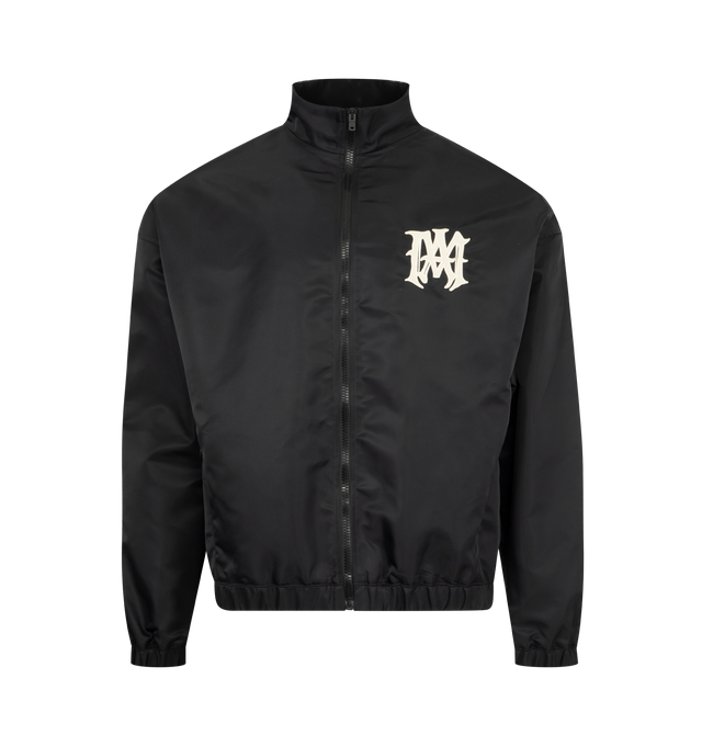 Image 1 of 3 - BLACK - AMIRI Hollywood Jacket featuring nylon twill, stand collar, zip closure, logo appliqu at chest and back, zip seam pockets, elasticized hem and cuffs, text appliqu at back, welt pocket at interior and full satin lining. 100% polyamide. Made in Italy.