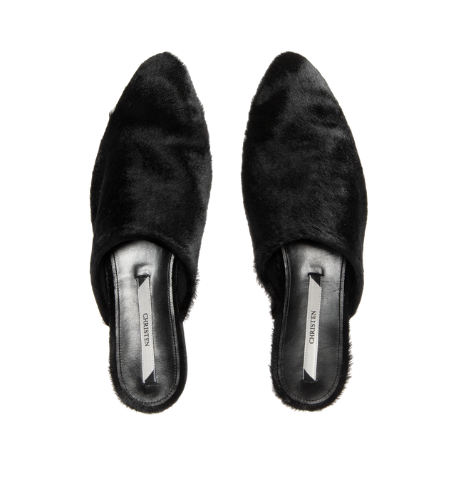 Image 4 of 4 - BLACK - CHRISTEN Elipse Mule featuring oval toe, flexible calf leather outsole, pony hair calf stretch leather outsole and tight fit. Atacama stretch pony, calf leather.