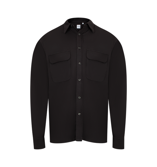 Image 1 of 2 - BLACK - ASPESI Camicia Mod. AY13 Shirt featuring front button closure, two chest patch pockets with flap, classic collar and regular fit.
