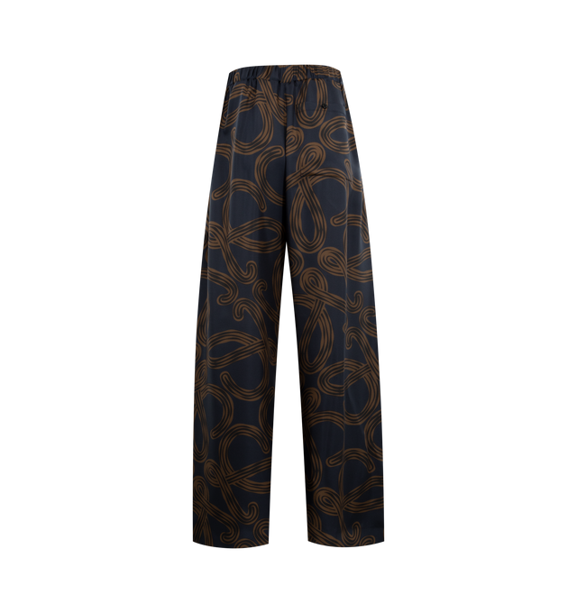 Image 2 of 3 - NAVY - LOEWE PAULA'S IBIZA Elasticated Trousers in lightweight printed silk twill featuring folded pleats at the front, an allover Anagram print, relaxed fit, regular length, mid waist, wide leg, elasticated drawstring waist and slash pockets, buttoned rear patch pocket. Silk. Made in Italy.