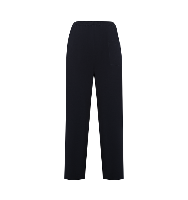 Image 2 of 3 - NAVY - THE ROW Orieno Pant featuring relaxed mid-rise pant in structured wool gabardine with straight leg, side seam pockets and drawstring waist. 100% wool. Made in Italy.