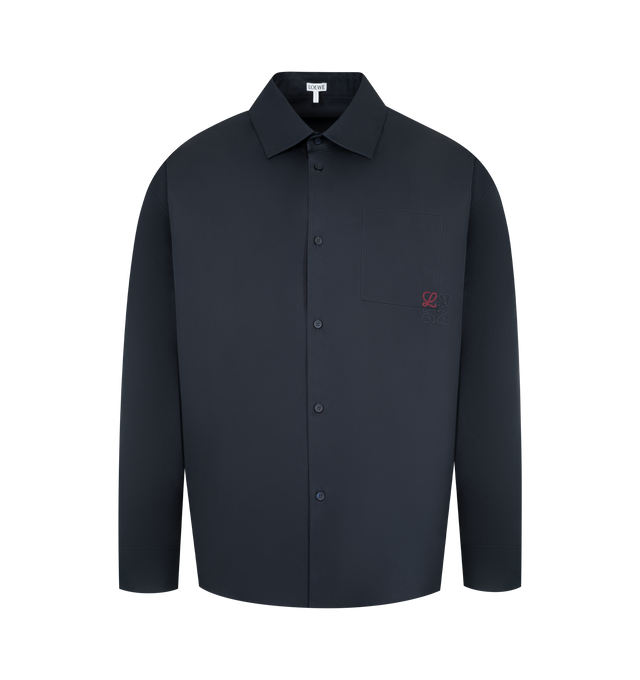 Image 1 of 2 - NAVY - LOEWE Shirt in medium-weight cotton twill featuring regular fit, regular length, classic collar, button front fastening, buttoned cuffs, chest patch pocket and two-tone Anagram embroidery placed on the chest. Cotton. Made in Italy.