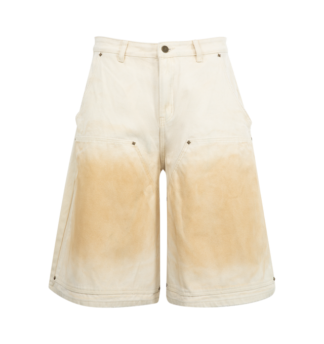 Image 1 of 3 - WHITE - UNTITLED ARTWORKS Workwear Pants featuring wide-leg, relaxed-fit, mid-rise and four-pocket styling: 2 side pockets, 2 back patch pockets. 100% cotton.