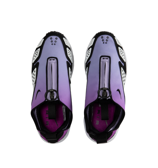 Image 5 of 5 - PURPLE - NIKE Air Max SNDR Sneaker featuring Max Air cushioning bubblem, zip-off shroud reveals the number 6453; which spells NIKE on phone keyboards, removable insole, lace-up style, visible Max Air unit in the heel provides clear Air-Sole cushioning, reflective details enhance visibility in low light or at night, synthetic and textile upper and lining/rubber sole.