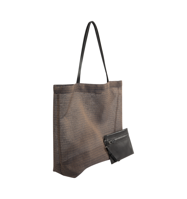 Image 2 of 3 - BROWN - THE ROW Mesh Barn Tote Bag in woven mesh with saddle leather top handles and single interior pocket. Measures 14 x 6 x 15 inches with 10 inch handle drop. 80% polyurethane, 20% polyester. Unlined. Made in Italy.