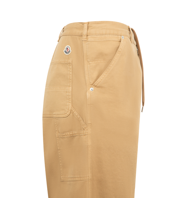 Image 3 of 3 - BROWN - MONCLER Cargo Cotton Blend Gabardine Pants featuring a cotton blend gabardine, waistband with drawstring fastening, zipper closure, back pockets and logo patch. 98% cotton, 2% elastane/spandex.
